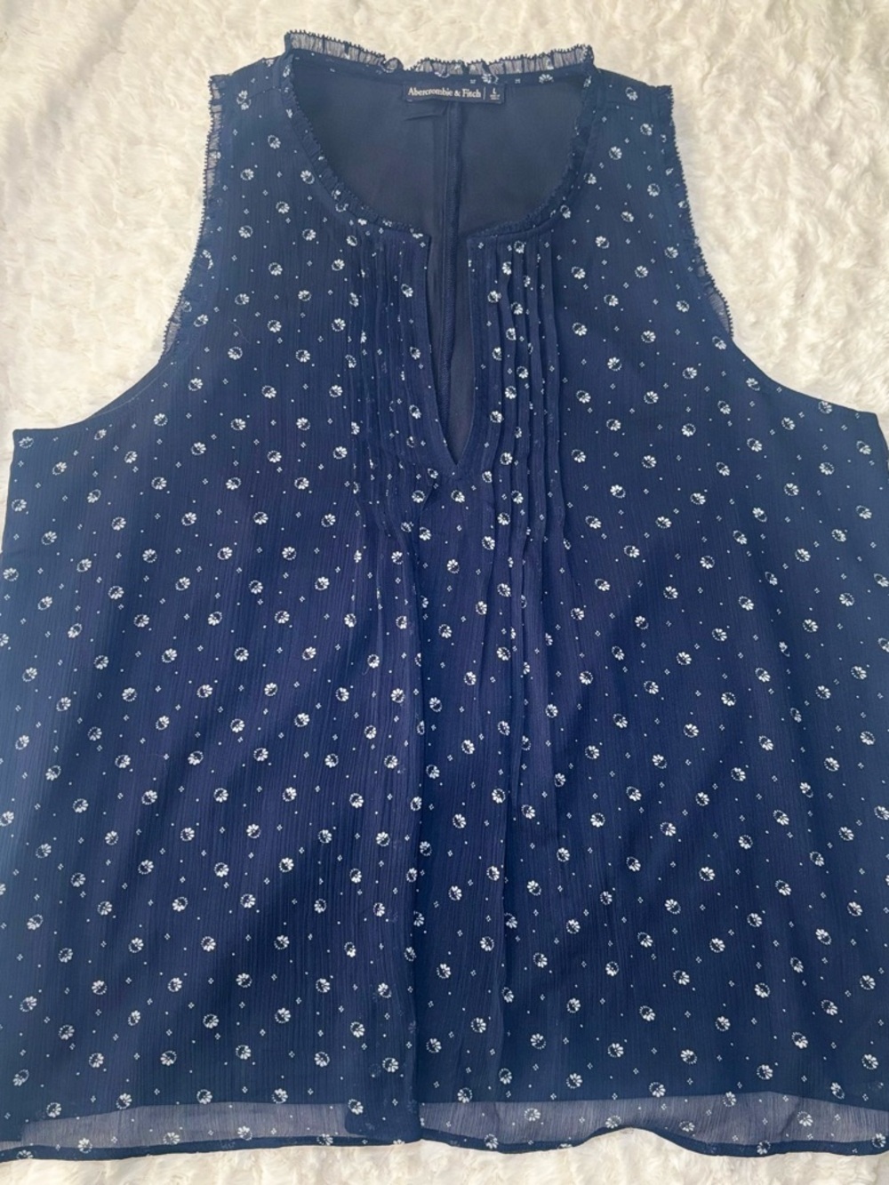 Abercrombie & Fitch Navy Blue Sleeveless Pintuck Dot Camisole